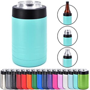 clear water home goods 4-in-1 stainless steel 12 oz double wall vacuum insulated can or bottle cooler keeps beverage cold for hours - also fits 16 oz cans - powder coated teal
