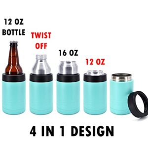 Clear Water Home Goods 4-in-1 Stainless Steel 12 oz Double Wall Vacuum Insulated Can or Bottle Cooler Keeps Beverage Cold for Hours - Also Fits 16 oz Cans - Powder Coated Teal