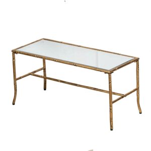 a and b home 36" l rectangle indoor elegant coffee table, w/glass top, antique gold metal frame, padded feet
