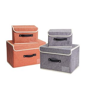 storage boxes with lids 4 pack foldable decorative storage bins for closet, jane's home compact storage baskets large & small mixed storage cube for home, office, kids playroom,bathroom