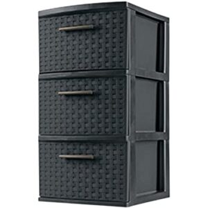 STERILITE 26306P02 Storage Tower, 3 Drawer, Espresso Weave, 15 x 12-5/8 x 24-in. - Quantity 2