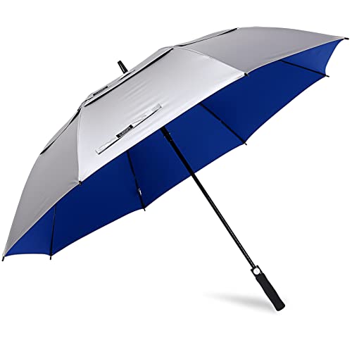 G4Free 68 Inch UV Protection Golf Umbrella Auto Open Extra Large Windproof Sun and Rain Umbrellas Double Canopy (Silver/Blue)