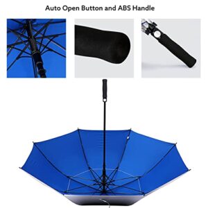 G4Free 68 Inch UV Protection Golf Umbrella Auto Open Extra Large Windproof Sun and Rain Umbrellas Double Canopy (Silver/Blue)