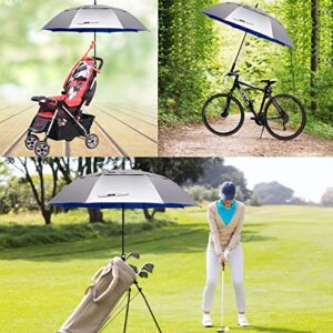 G4Free 68 Inch UV Protection Golf Umbrella Auto Open Extra Large Windproof Sun and Rain Umbrellas Double Canopy (Silver/Blue)