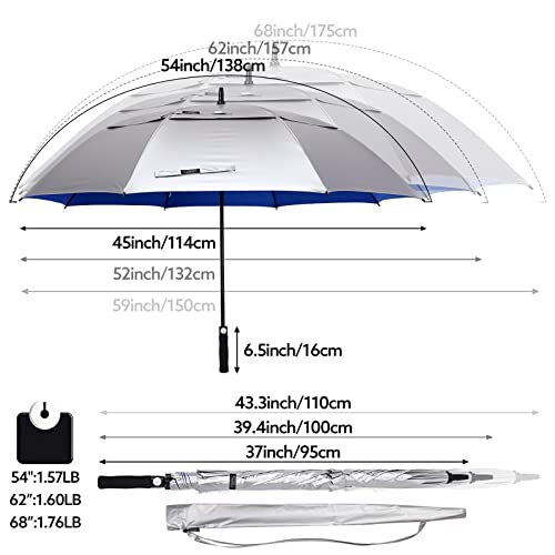 G4Free 68 Inch UV Protection Golf Umbrella Auto Open Extra Large Windproof Sun and Rain Umbrellas Double Canopy (Silver/Blue)