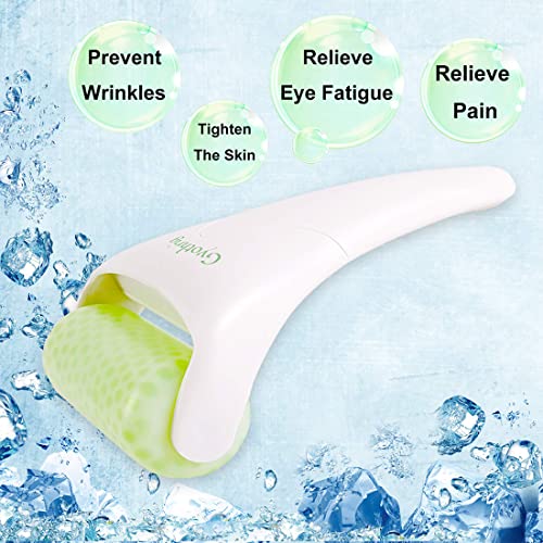 Face Ice Roller Jade & Gua Sha Set Gifts for Women Mom Mothers Day Facial Puffy Eyes Massage Natural Cooling Anti Wrinkle Skin Care Travel Tools Treatment for Puffiness Migraine Pain Relief Relaxing