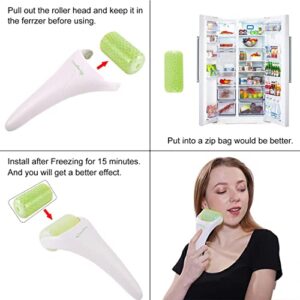 Face Ice Roller Jade & Gua Sha Set Gifts for Women Mom Mothers Day Facial Puffy Eyes Massage Natural Cooling Anti Wrinkle Skin Care Travel Tools Treatment for Puffiness Migraine Pain Relief Relaxing