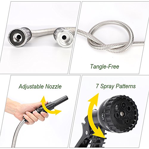 BOSNELL Lightweight Metal Garden Hose, 25FT Stainless Steel 304 Water Hose with 2 Free Nozzles, Ultra Flexible and Tangle Free