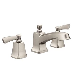 moen 84926srn conway two-handle widespread bathroom sink faucet with valve included, spot resist brushed nickel