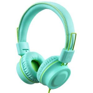 powmee m2 kids headphones wired headphone for kids,foldable adjustable stereo tangle-free,3.5mm jack wire cord on-ear headphone for children/teens/girls/boys/school/kindle/airplane/plane/ (mint green)