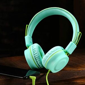 POWMEE M2 Kids Headphones Wired Headphone for Kids,Foldable Adjustable Stereo Tangle-Free,3.5MM Jack Wire Cord On-Ear Headphone for Children/Teens/Girls/Boys/School/Kindle/Airplane/Plane/ (Mint Green)