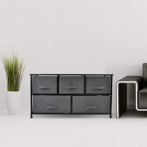 CERBIOR Wide Drawer Dresser Storage Organizer 5-Drawer Closet Shelves, Sturdy Steel Frame Wood Top with Easy Pull Fabric Bins for Clothing, Blankets - Charcoal