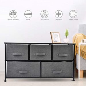 CERBIOR Wide Drawer Dresser Storage Organizer 5-Drawer Closet Shelves, Sturdy Steel Frame Wood Top with Easy Pull Fabric Bins for Clothing, Blankets - Charcoal