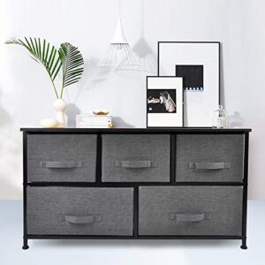 CERBIOR Wide Drawer Dresser Storage Organizer 5-Drawer Closet Shelves, Sturdy Steel Frame Wood Top with Easy Pull Fabric Bins for Clothing, Blankets - Charcoal