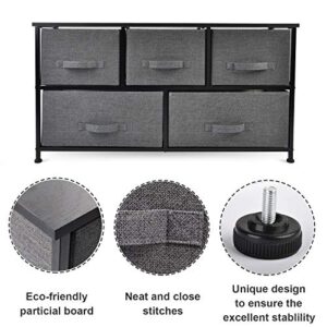 CERBIOR Wide Drawer Dresser Storage Organizer 5-Drawer Closet Shelves, Sturdy Steel Frame Wood Top with Easy Pull Fabric Bins for Clothing, Blankets - Charcoal