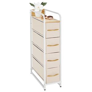 mdesign slim steel frame organizer dresser unit, 4 removable fabric drawers/metal top, furniture for entryway, hallway, bedroom, office, closet organization, lido collection, cream/white
