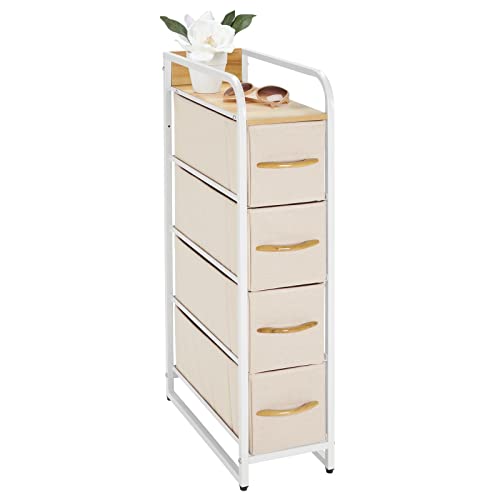 mDesign Slim Steel Frame Organizer Dresser Unit, 4 Removable Fabric Drawers/Metal Top, Furniture for Entryway, Hallway, Bedroom, Office, Closet Organization, Lido Collection, Cream/White