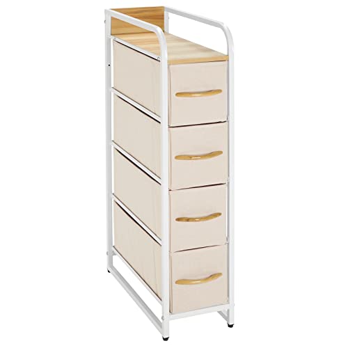 mDesign Slim Steel Frame Organizer Dresser Unit, 4 Removable Fabric Drawers/Metal Top, Furniture for Entryway, Hallway, Bedroom, Office, Closet Organization, Lido Collection, Cream/White