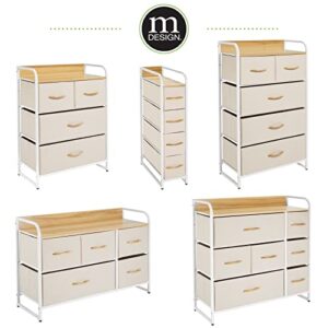 mDesign Slim Steel Frame Organizer Dresser Unit, 4 Removable Fabric Drawers/Metal Top, Furniture for Entryway, Hallway, Bedroom, Office, Closet Organization, Lido Collection, Cream/White