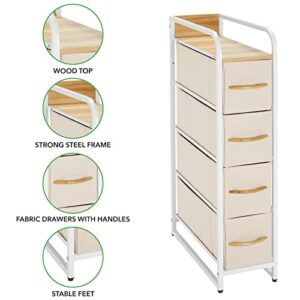 mDesign Slim Steel Frame Organizer Dresser Unit, 4 Removable Fabric Drawers/Metal Top, Furniture for Entryway, Hallway, Bedroom, Office, Closet Organization, Lido Collection, Cream/White