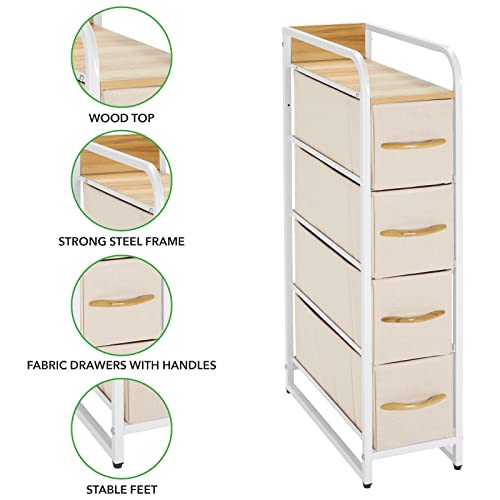 mDesign Slim Steel Frame Organizer Dresser Unit, 4 Removable Fabric Drawers/Metal Top, Furniture for Entryway, Hallway, Bedroom, Office, Closet Organization, Lido Collection, Cream/White