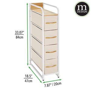 mDesign Slim Steel Frame Organizer Dresser Unit, 4 Removable Fabric Drawers/Metal Top, Furniture for Entryway, Hallway, Bedroom, Office, Closet Organization, Lido Collection, Cream/White