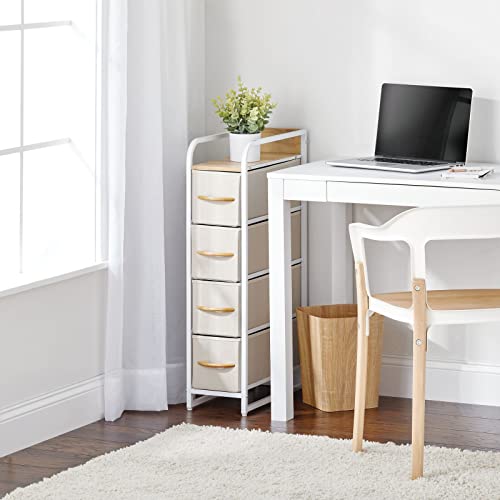 mDesign Slim Steel Frame Organizer Dresser Unit, 4 Removable Fabric Drawers/Metal Top, Furniture for Entryway, Hallway, Bedroom, Office, Closet Organization, Lido Collection, Cream/White