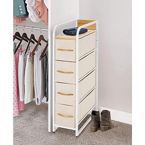 mDesign Slim Steel Frame Organizer Dresser Unit, 4 Removable Fabric Drawers/Metal Top, Furniture for Entryway, Hallway, Bedroom, Office, Closet Organization, Lido Collection, Cream/White