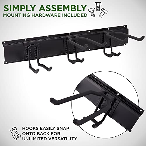 Tool Storage Rack, 8 Piece Garage Organizer, Metal, Wall mounted, Holder for Broom, Mop, Rake Shovel & Tools, By RaxGo