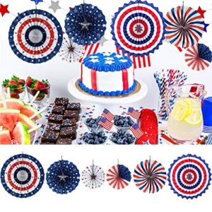 4th/Fourth of July Patriotic Ddecorations -Red White Blue Hanging Paper Fans for American Independence Day Party Decor Supplies(Set of 12)