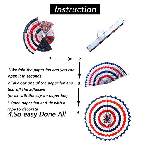 4th/Fourth of July Patriotic Ddecorations -Red White Blue Hanging Paper Fans for American Independence Day Party Decor Supplies(Set of 12)