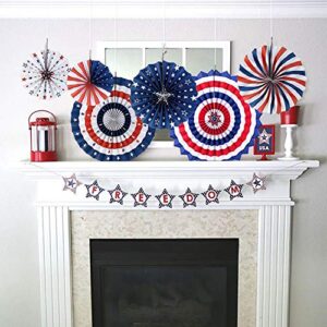 4th/Fourth of July Patriotic Ddecorations -Red White Blue Hanging Paper Fans for American Independence Day Party Decor Supplies(Set of 12)