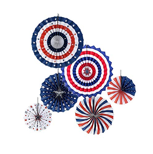 4th/Fourth of July Patriotic Ddecorations -Red White Blue Hanging Paper Fans for American Independence Day Party Decor Supplies(Set of 12)