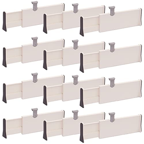 DIOMMELL 12 Pack Adjustable Dresser Drawer Dividers Organizers, Plastic Expandable Drawer Organization Separators for Kitchen, Bedroom, Closet, Bathroom and Office Drawers