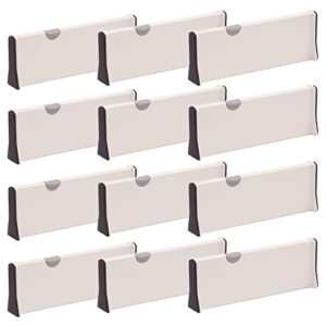 diommell 12 pack adjustable dresser drawer dividers organizers, plastic expandable drawer organization separators for kitchen, bedroom, closet, bathroom and office drawers