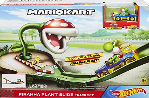 Hot Wheels Mario Kart Track Set Assortment 4 Different Tracks with Mario Kart 1:64 Scale Vehicles and Nemesis From Video Game Gift for Kids 3 Years and Older