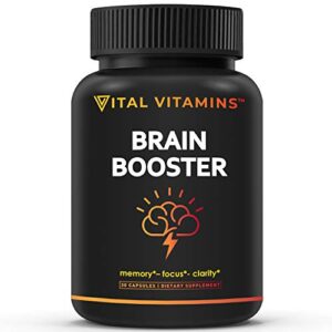 vital vitamins brain supplements for memory & focus - brain booster nootropic - brain support for concentration & brain fog - with ginkgo biloba, dmae, vitamin b12 - energy pills - 30-day supply