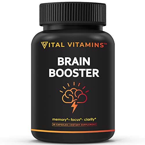 Vital Vitamins Brain Supplements for Memory & Focus - Brain Booster Nootropic - Brain Support for Concentration & Brain Fog - with Ginkgo Biloba, DMAE, Vitamin B12 - Energy Pills - 30-Day Supply