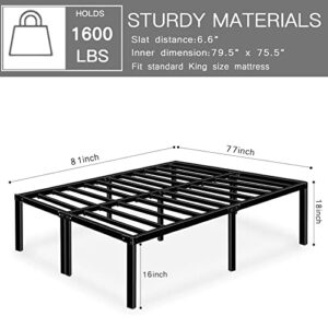 HAAGEEP 18 Inch King Bed Frame High Metal Bedframes Platform No Box Spring Needed with Storage Heavy Duty