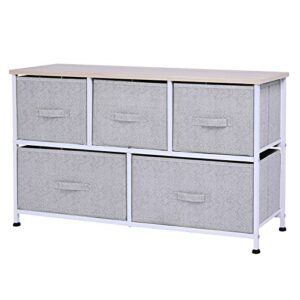 homcom 40" l 5 drawer horizontal storage cube dresser unit bedroom organizer livingroom shelf tower with fabric bins