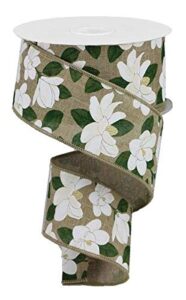 magnolia flower canvas wired edge ribbon, 10 yards (light beige, 2.5 inches)