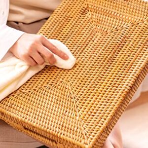 Hand-Woven Rattan Serving Tray with Handles for Breakfast, Drinks, Snack for Dining /Coffee Table (14.5 inch (37 cm), Rectangular)