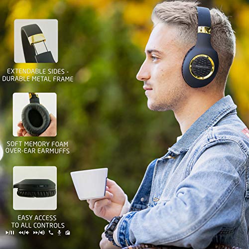 Bluetooth Headphones Over-Ear, PowerLocus Wireless Headphones, Hi-Fi Stereo Deep Bass, Soft Earmuffs Foldable Headphone with Built-in Microphone, Wireless and Wired Headset for Cell Phones,Tablets, PC