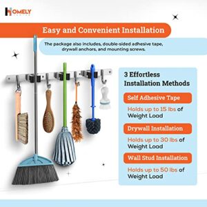 Homely Center Mop and Broom Holder Wall Mount – Heavy-Duty Broom Closet Organizer for Garage, Kitchen, Laundry Organization – Broom and Mop Holder – Tool Hanger with 3 broom racks and 4 broom hooks