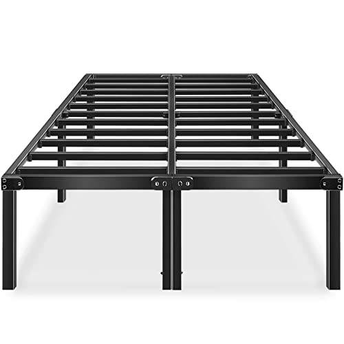 HAAGEEP 18 Inch Full Bed Frame No Box Spring Needed Metal Platform Bedframe with Storage for Kids High Tall Black