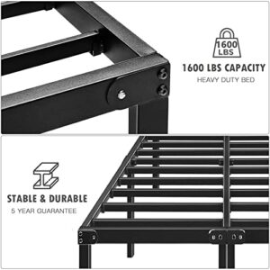 HAAGEEP 18 Inch Full Bed Frame No Box Spring Needed Metal Platform Bedframe with Storage for Kids High Tall Black