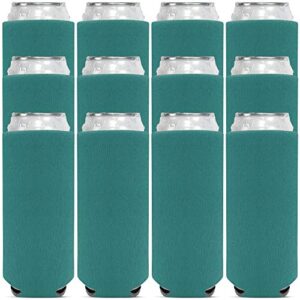 csbd blank slim beer can coolers premium quality soft drink coolies collapsible insulators bulk, 12 packs, great for monograms, diy projects, weddings, parties, events (12, teal)