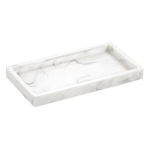 Emibele Vanity Tray, 8" Rectangular Resin Bathroom Kitchen Sink Counter Organizer Tray Dresser Tray Jewelry Ring Dish Holder Cosmetic Tray for Perfume Candle Small Plant Home Decor, Mini, Marble White