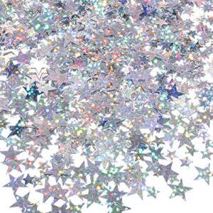 HESTYA 60 g Star Confetti Glitter Star Table Confetti Metallic Foil Stars for Party Wedding Festival Decorations (Glitter Silver, 10mm and 6mm)