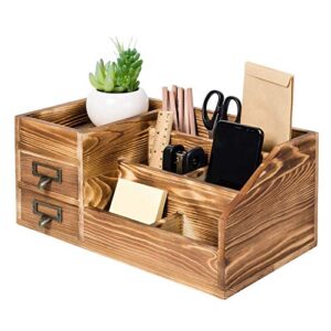 liry products rustic wooden desktop organizer office supplies brown tabletop storage cabinet stepped rack multiple compartments 2 tier drawers makeup accessory jewelry sorter display box home office
